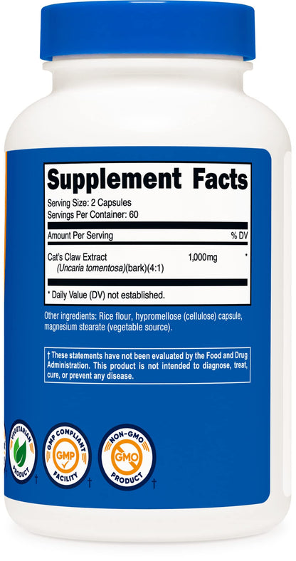 Nutricost Cat's Claw 1000mg - 120 Vegetarian Capsules | Non-GMO & Gluten Free