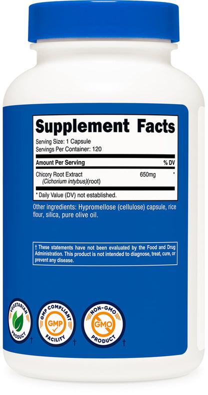 Nutricost Chicory Root 650mg per Capsule – 120 Plant-Based Capsules, Non-GMO & Gluten Free