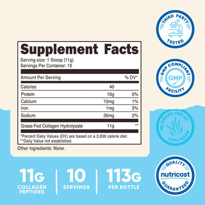 Nutricost Collagen Peptides Powder 4 oz Unflavored | Type I & III, Grass-Fed