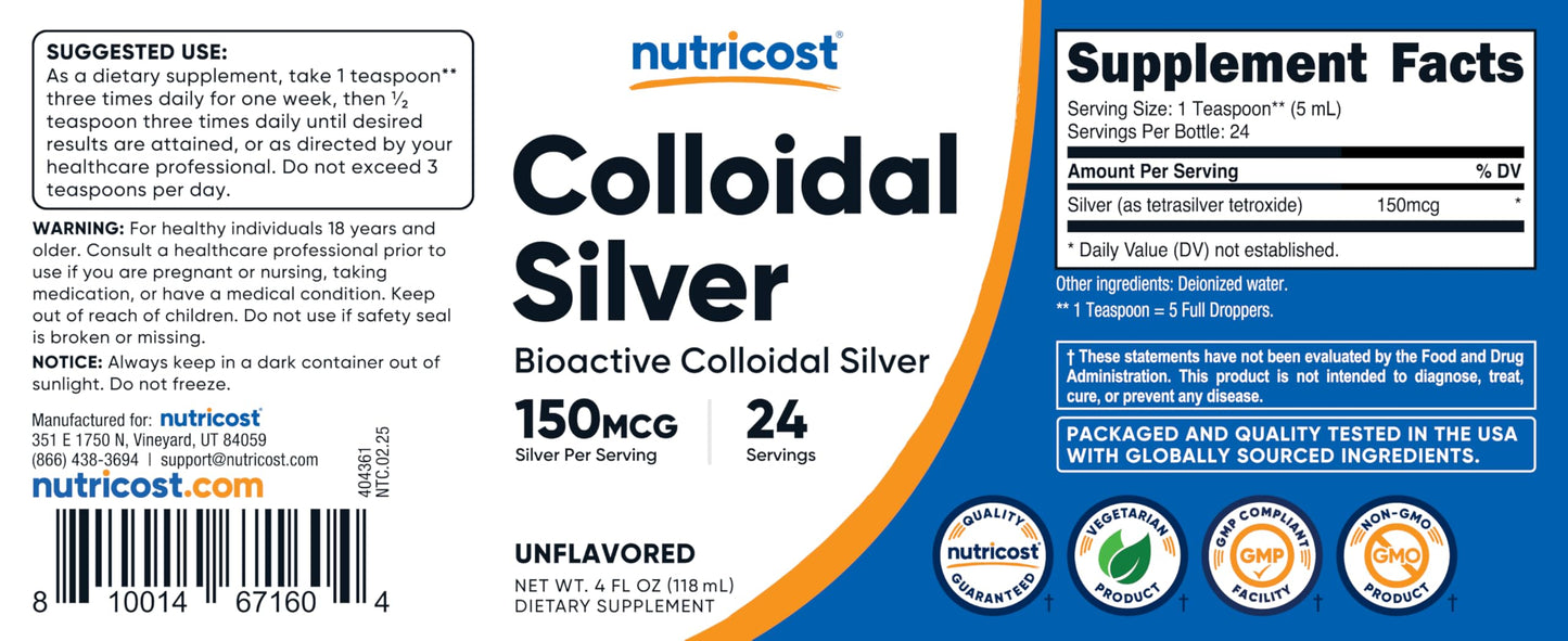 Nutricost Colloidal Silver 4oz – Bio-Active, Cobalt Blue Glass Bottles