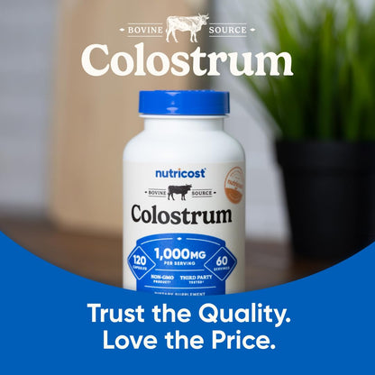 Nutricost Colostrum 1000mg, 120 Capsules – Gluten Free & GMO Free, 60 Servings