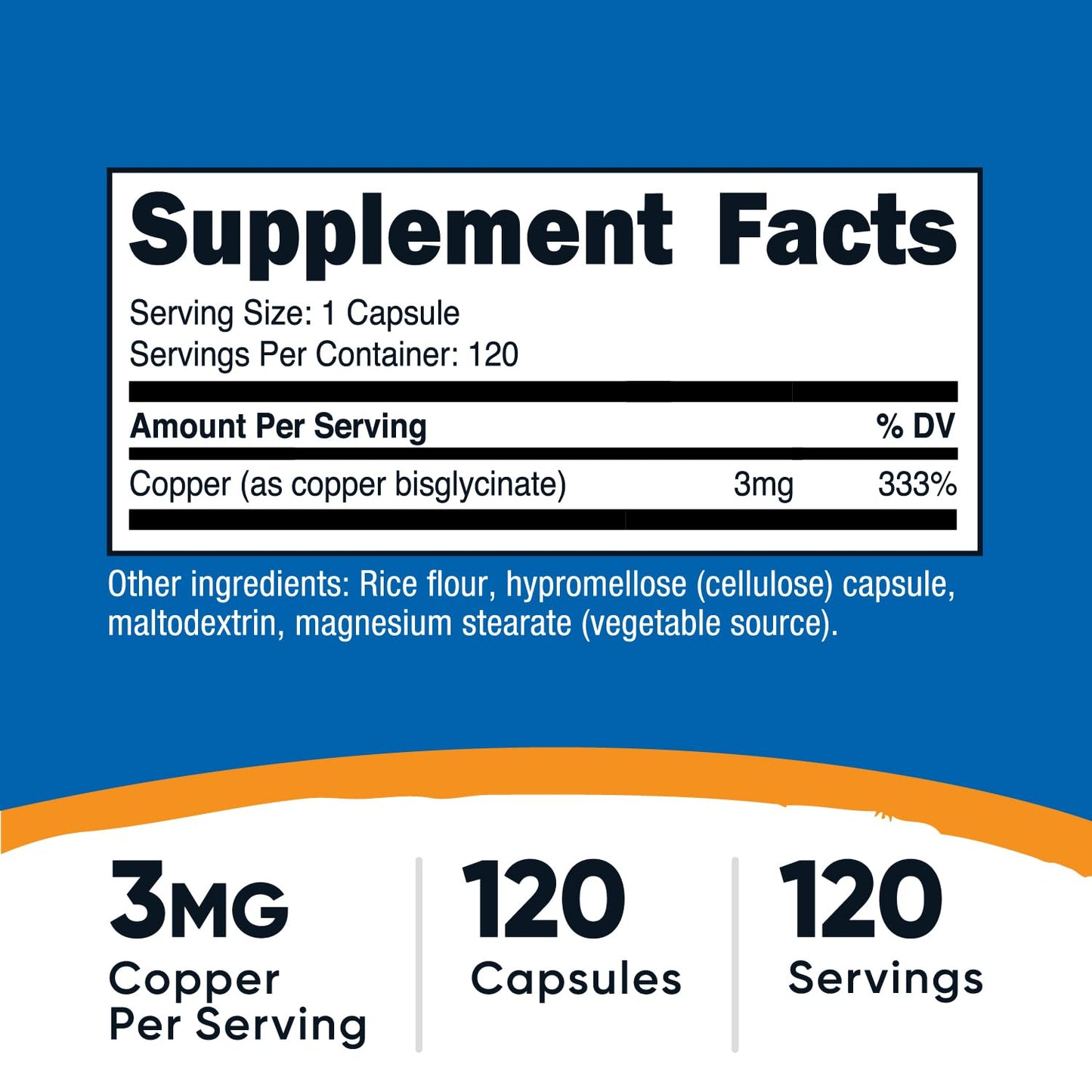 Nutricost Copper Glycinate Capsules – 120 Count, 3 mg Copper per Serving | Non-GMO & Vegan
