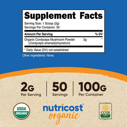 Nutricost Organic Cordyceps Powder 100 Grams | USDA Organic, Non-GMO, Gluten Free