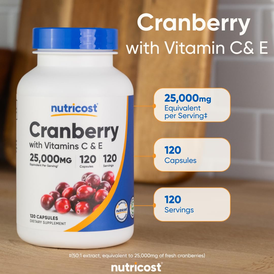 Nutricost Cranberry Extract 25,000mg (120 Capsules) with Vitamin C & Vitamin E