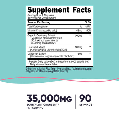 Nutricost Cranberry Extract for Women (35,000mg Equivalent) - 180 Capsules | Vitamin C, Uva Ursi & Dandelion Root