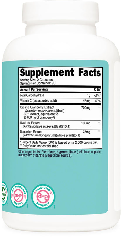 Nutricost Cranberry Extract for Women (35,000mg Equivalent) - 180 Capsules | Vitamin C, Uva Ursi & Dandelion Root