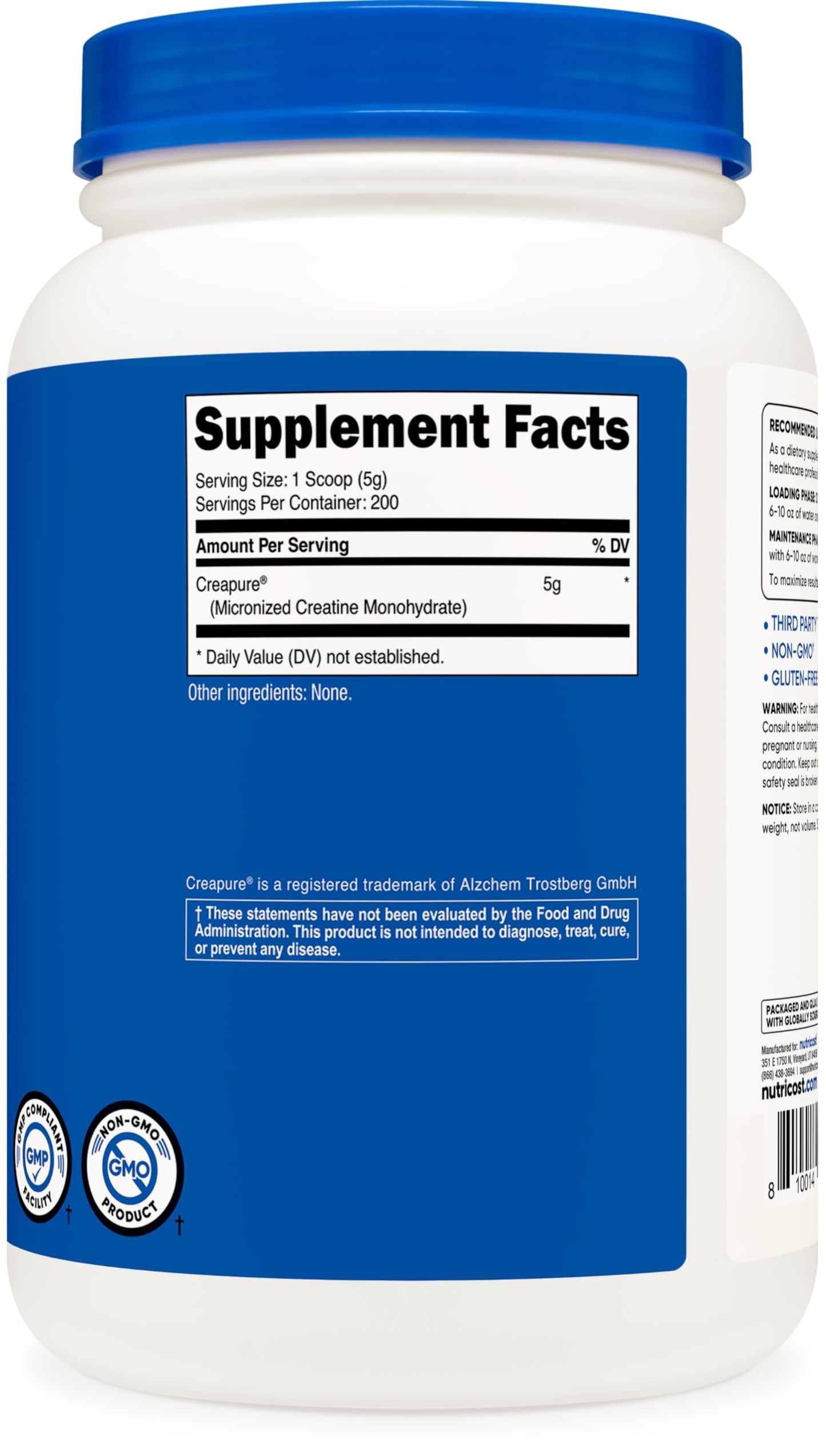 Nutricost Creapure Creatine Monohydrate Powder 1KG | 200 Servings