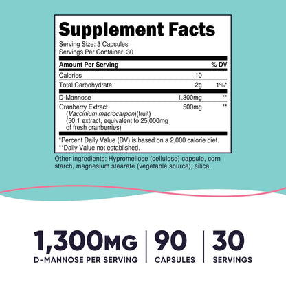 Nutricost D-Mannose with Cranberry Extract 1300mg - 90 Capsules
