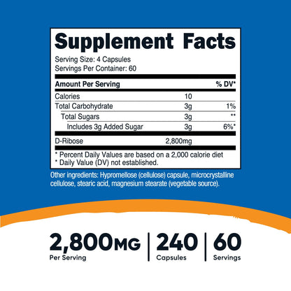 Nutricost D-Ribose 700mg (2800mg per Serving) – 240 Capsules x 2 Pack – Vegetarian, Non-GMO, Gluten Free