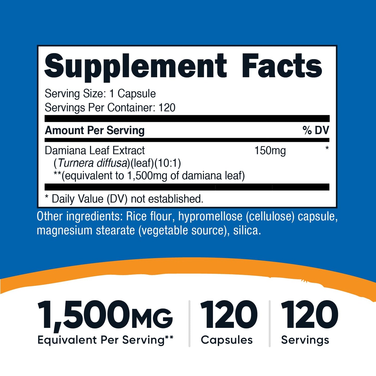 Nutricost Damiana Leaf Capsules (1500 mg Equivalent) – 120 Capsules | Vegan, GMO-Free