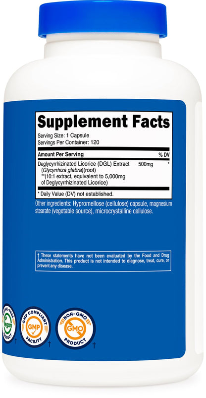 Nutricost DGL Deglycyrrhizinated Licorice Extract Capsules (500mg Extract, 120 Servings) - Non-GMO, Vegan