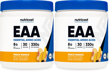 Nutricost EAA Powder 30 Servings Peach Mango — Essential Amino Acids, Non-GMO, Gluten Free, Vegetarian Friendly (Pack of 2)