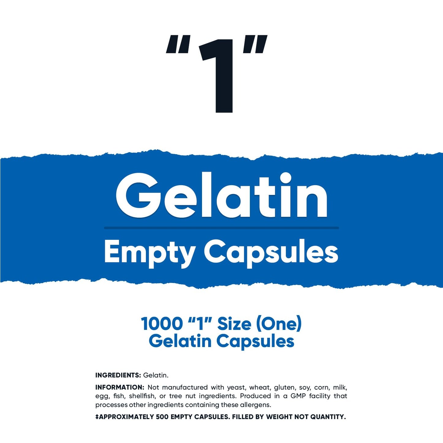 Nutricost Gelatin Size 1 Empty Capsules - 1000 Count | Kosher, Non-GMO, Soy Free, Gluten Free
