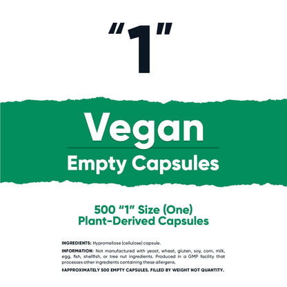 Nutricost Empty Capsules Size 1 Vegan – 500 Clear Plant-Based Capsules, Kosher & Halal Certified