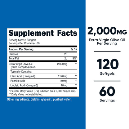 Nutricost Extra Virgin Olive Oil 2,000mg Softgels – 60 Servings, Gluten-Free & GMO-Free