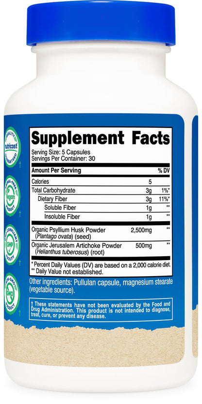 Nutricost Fiber Capsules – Organic Psyllium Husk & Jerusalem Artichoke, 150 Caps