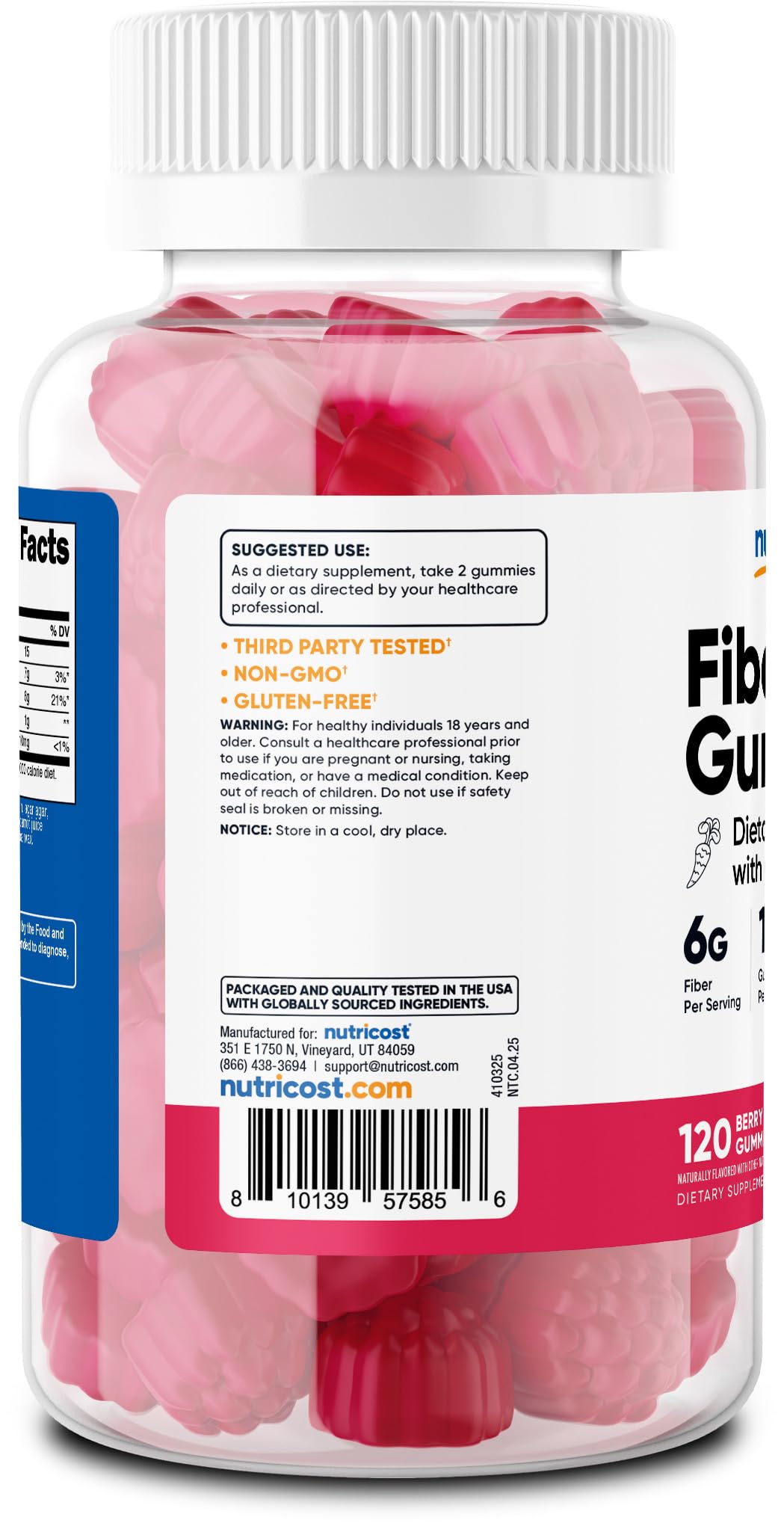 Nutricost Fiber Gummies (Berry Flavored) – 6g per Serving, 120 Gummies, Vegan