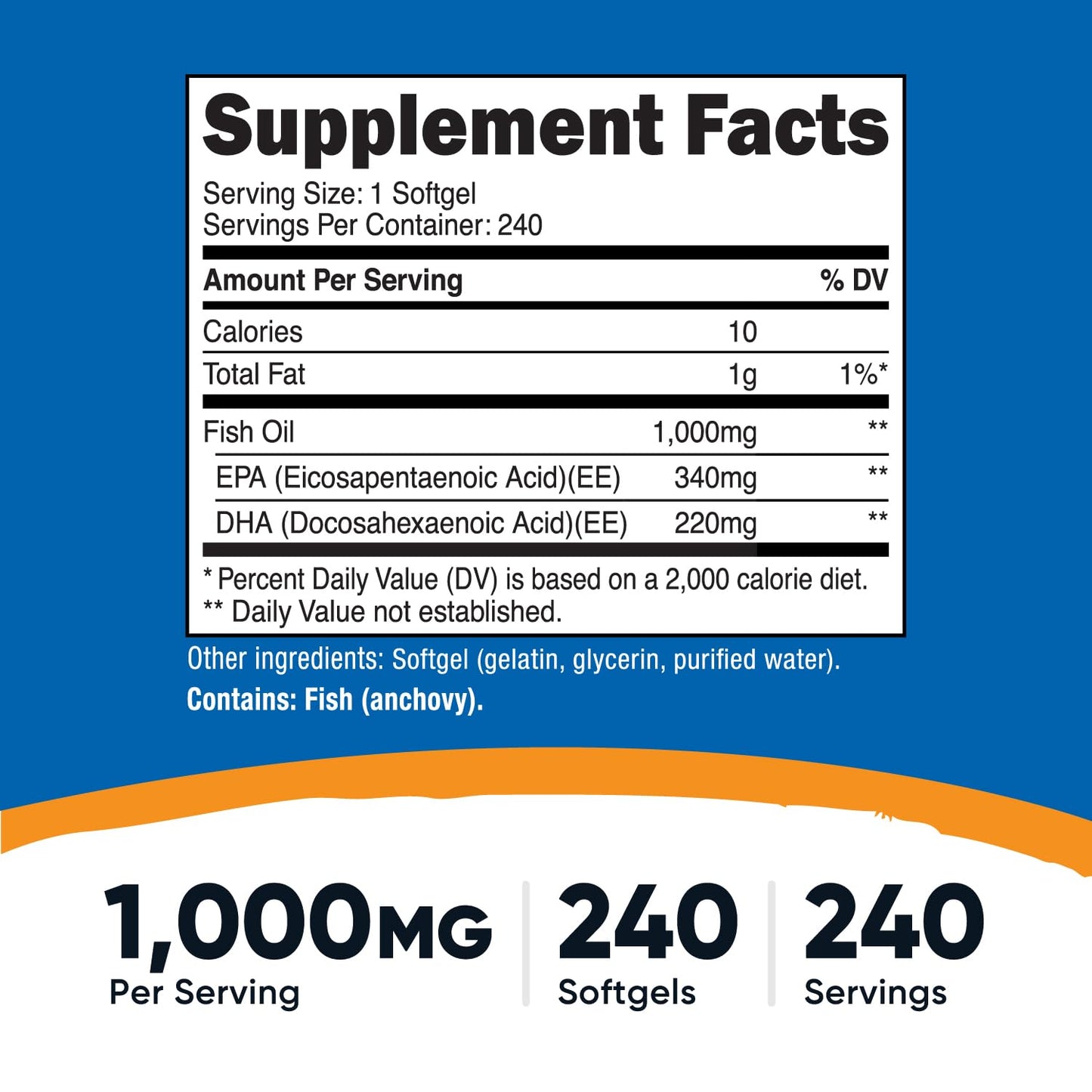 Nutricost Fish Oil Omega-3 Softgels 1000mg | 240 Softgels, Non-GMO, Gluten Free