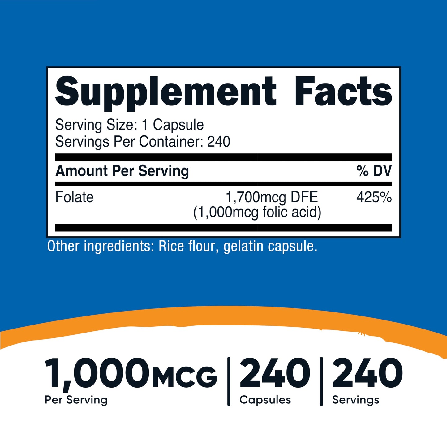 Nutricost Folic Acid 1000 mcg – 240 Capsules | Vitamin B9