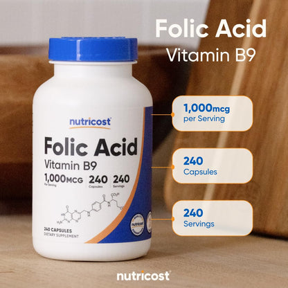 Nutricost Folic Acid 1000 mcg – 240 Capsules | Vitamin B9