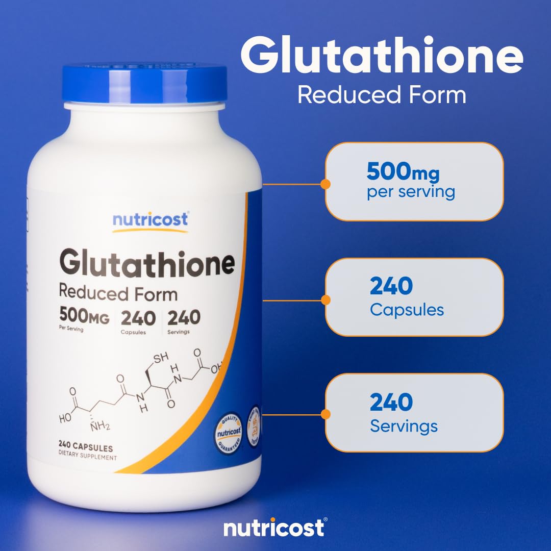 Nutricost Glutathione Capsules 500mg – 240 Count | Gluten Free & Non-GMO