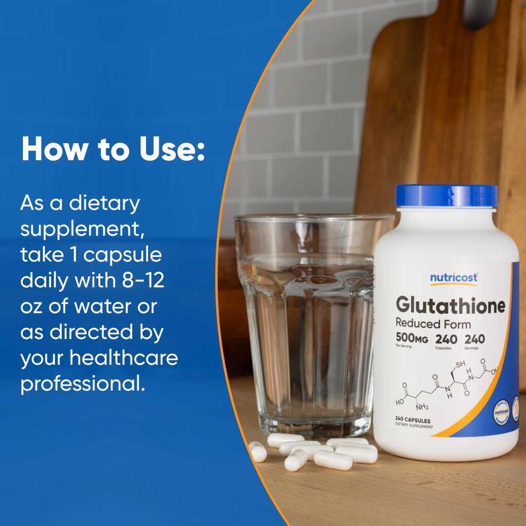 Nutricost Glutathione Capsules 500mg – 240 Count | Gluten Free & Non-GMO