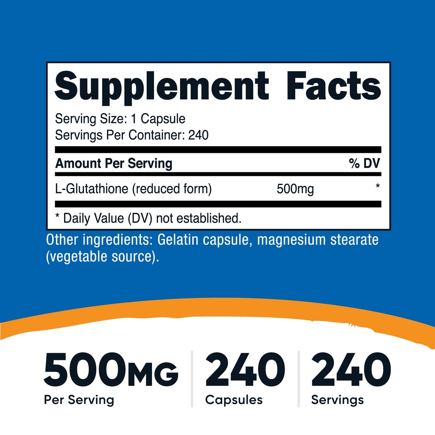 Nutricost Glutathione Capsules 500mg – 240 Count | Gluten Free & Non-GMO