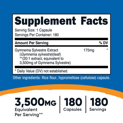Nutricost Gymnema Sylvestre 3,500mg (20:1) - 180 Capsules, Non-GMO, Gluten Free