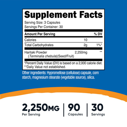 Nutricost Haritaki 2250mg - 90 Vegan Capsules | GMO-Free, Gluten-Free