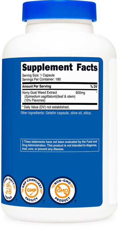 Nutricost Horny Goat Weed Extract (Epimedium) - 180 Capsules, 600mg per Capsule