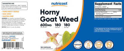 Nutricost Horny Goat Weed Extract (Epimedium) - 180 Capsules, 600mg per Capsule