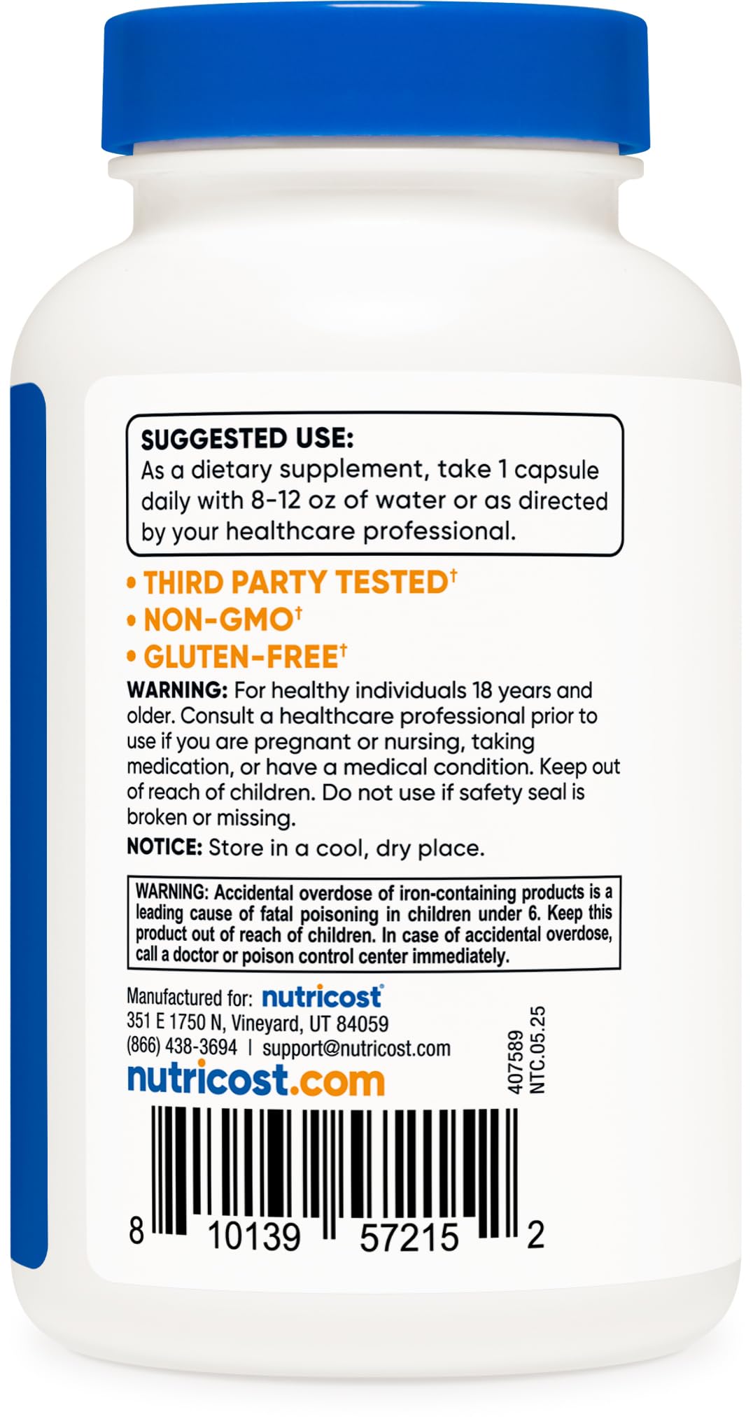 Nutricost Iron Bisglycinate 25mg - 240 Capsules | Ferrous Bisglycinate Chelate, Non-GMO, Gluten-Free