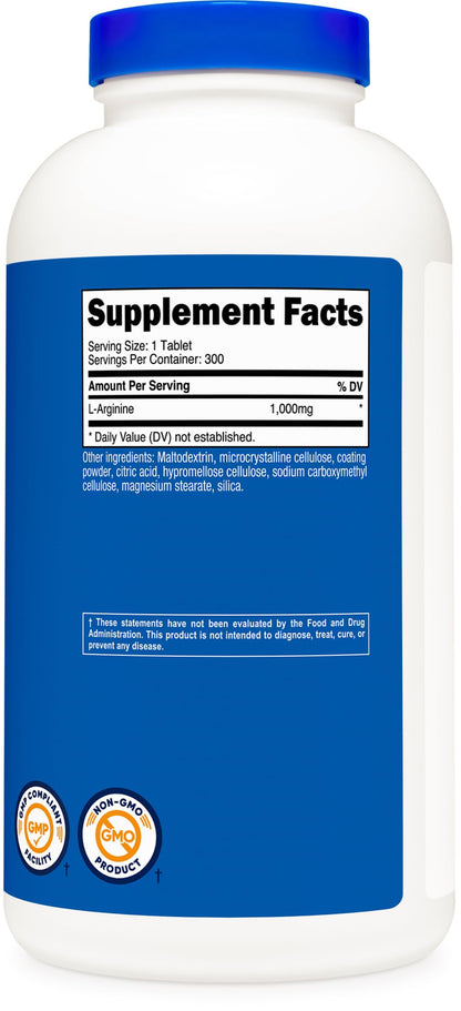 Nutricost L-Arginine 1000mg - 300 Tablets | Amino Acid Supplement