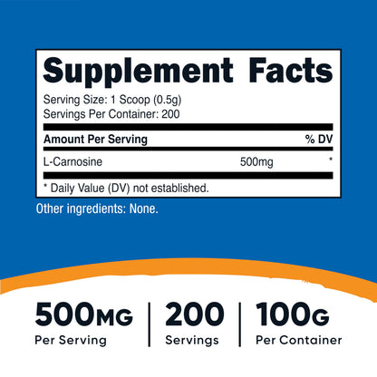 Nutricost L-Carnosine Powder 100 Grams (200 Servings) – Non-GMO, Gluten Free
