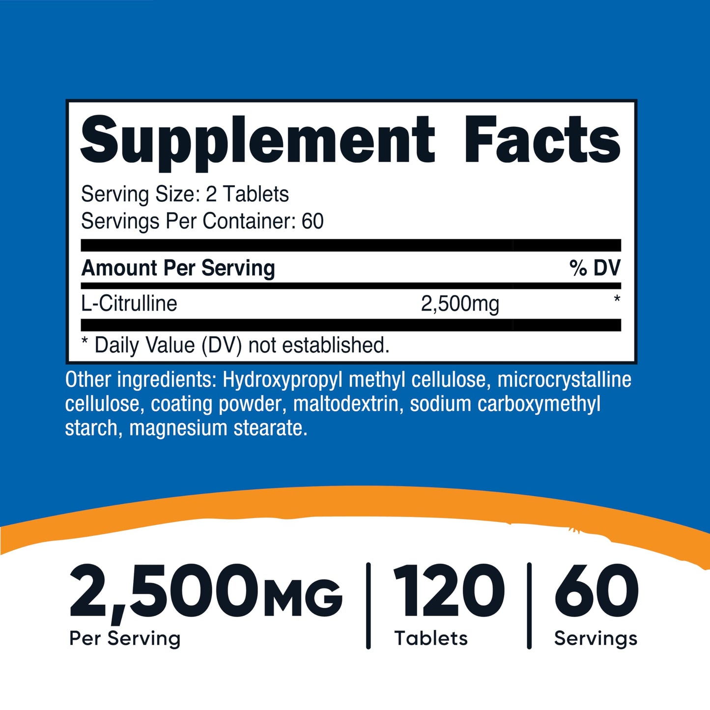 Nutricost L-Citrulline 2500 mg per Serving – 120 Tablets, 2-Pack (Non-GMO & Gluten Free) | GMP & FDA Registered