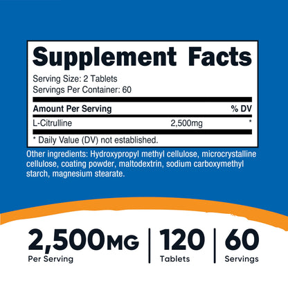 Nutricost L-Citrulline 2500 mg per Serving – 120 Tablets, 2-Pack (Non-GMO & Gluten Free) | GMP & FDA Registered