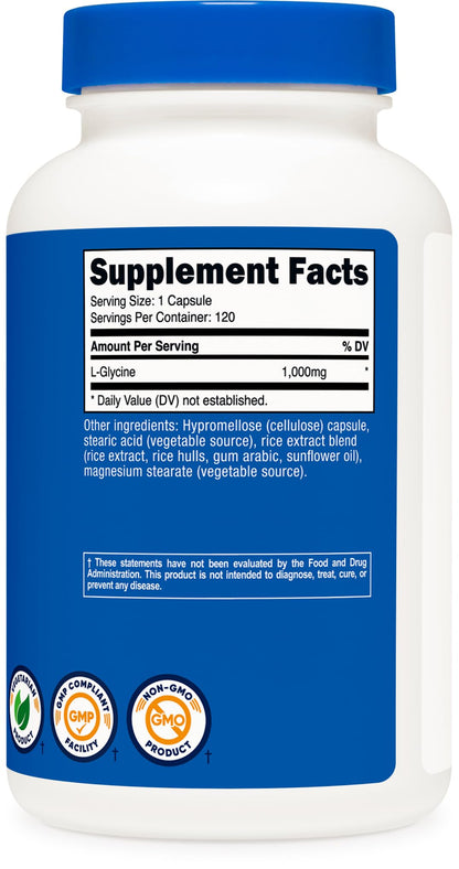 Nutricost L-Glycine 1000mg | 120 Vegetarian Capsules | Non-GMO & Gluten Free