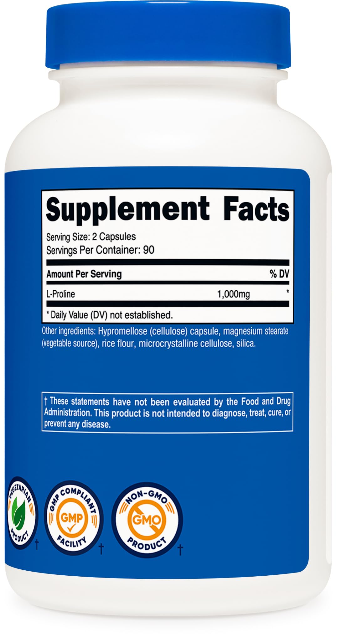 Nutricost L-Proline 1000mg - 180 Capsules (90 Servings) - Non-GMO, Gluten Free