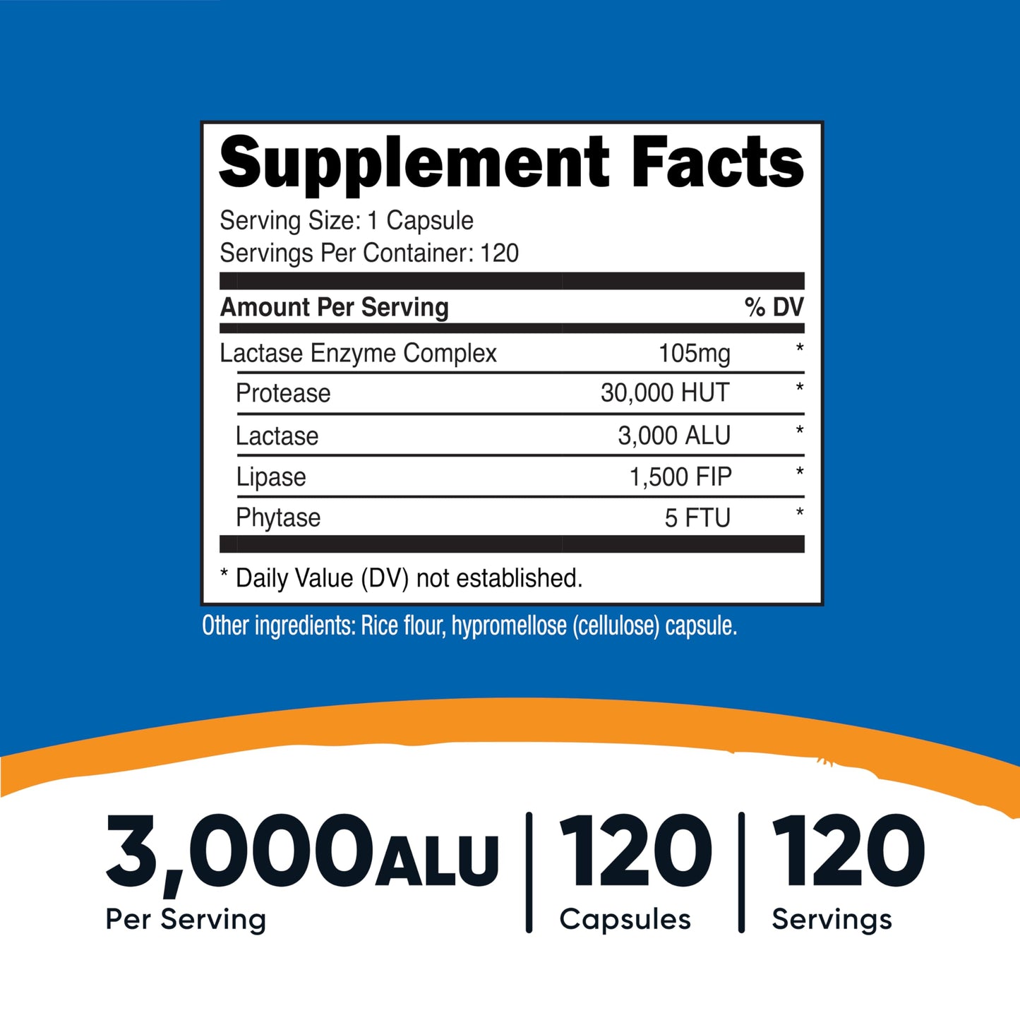 Nutricost Lactase Enzyme Complex 3,000 FCC ALU – 120 Veg Capsules, Non-GMO, Gluten Free
