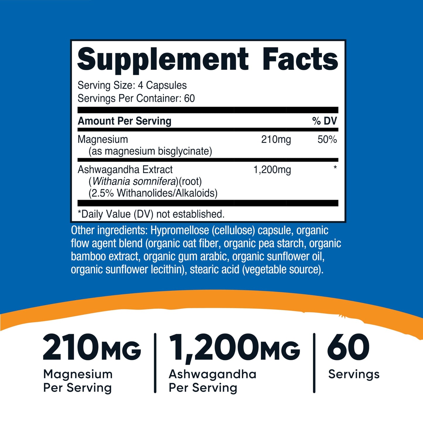 Nutricost Magnesium + Ashwagandha Supplement (1410mg) – 240 Capsules, 60 Servings, Vegan
