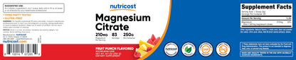 Nutricost Magnesium Citrate Powder – Fruit Punch, 250 g