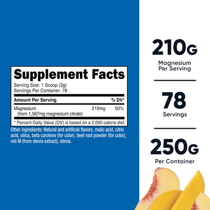 Nutricost Magnesium Citrate Powder – Peach Mango 250g | Non-GMO & Gluten Free