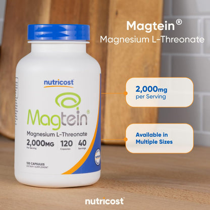 Nutricost Magnesium L-Threonate (Magtein) 2000mg – 120 Capsules – Non-GMO, Gluten Free, Vegetarian Friendly