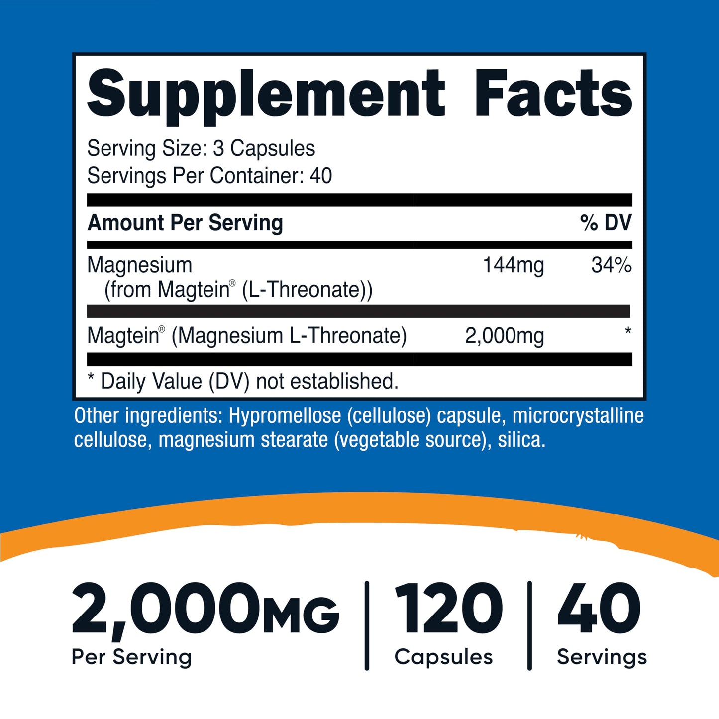 Nutricost Magnesium L-Threonate (Magtein) 2000mg – 120 Capsules – Non-GMO, Gluten Free, Vegetarian Friendly