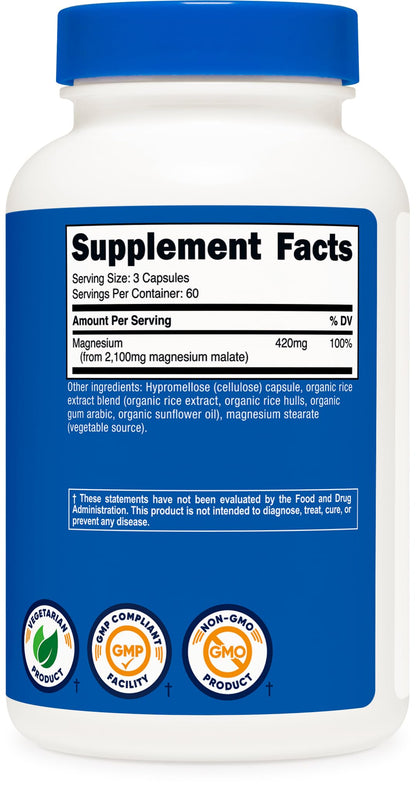 Nutricost Magnesium Malate 2,100mg – 180 Capsules | Vegetarian, Non-GMO, Gluten Free