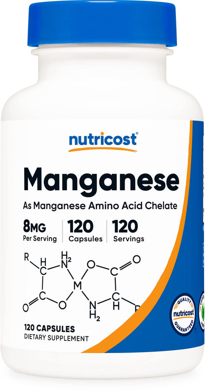 Nutricost Manganese Chelate 8mg - 120 Capsules | Gluten Free, Non-GMO