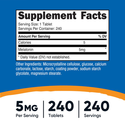 Nutricost Melatonin 5mg - 240 Tablets | Non-GMO, Gluten Free