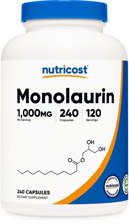 Nutricost Monolaurin 1000 mg – 120 Servings (240 Capsules) – Gluten-Free, Non-GMO, Vegan