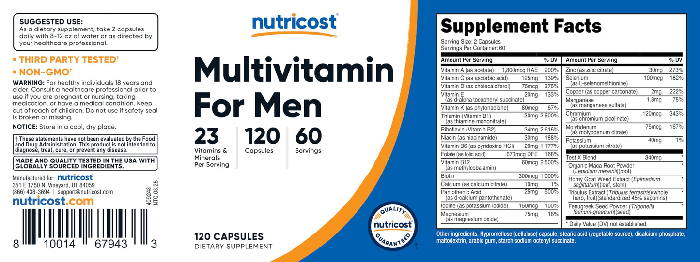 Nutricost Multivitamin for Men - 120 Capsules | Men's Health Vitamins