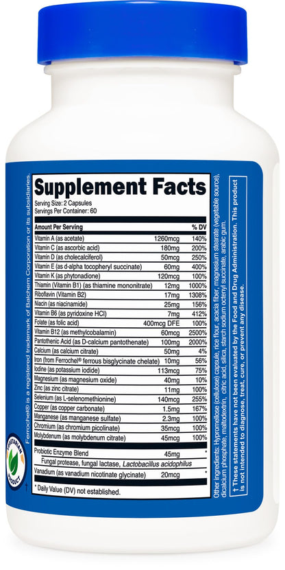 Nutricost Multivitamin with Probiotics – 120 Vegetarian Capsules | Packed with Vitamins & Minerals